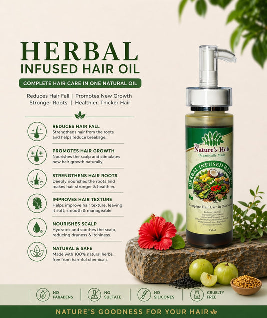 The Nature’s Hub Herbal Infused Hair Oil – Complete Hair Care in One Natural Oil