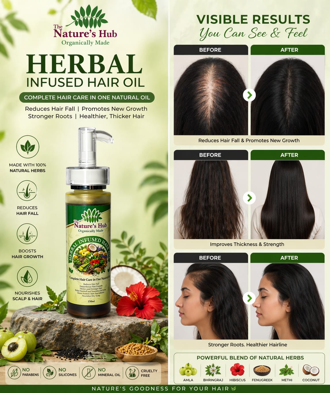 The Nature’s Hub Herbal Infused Hair Oil – Complete Hair Care in One Natural Oil