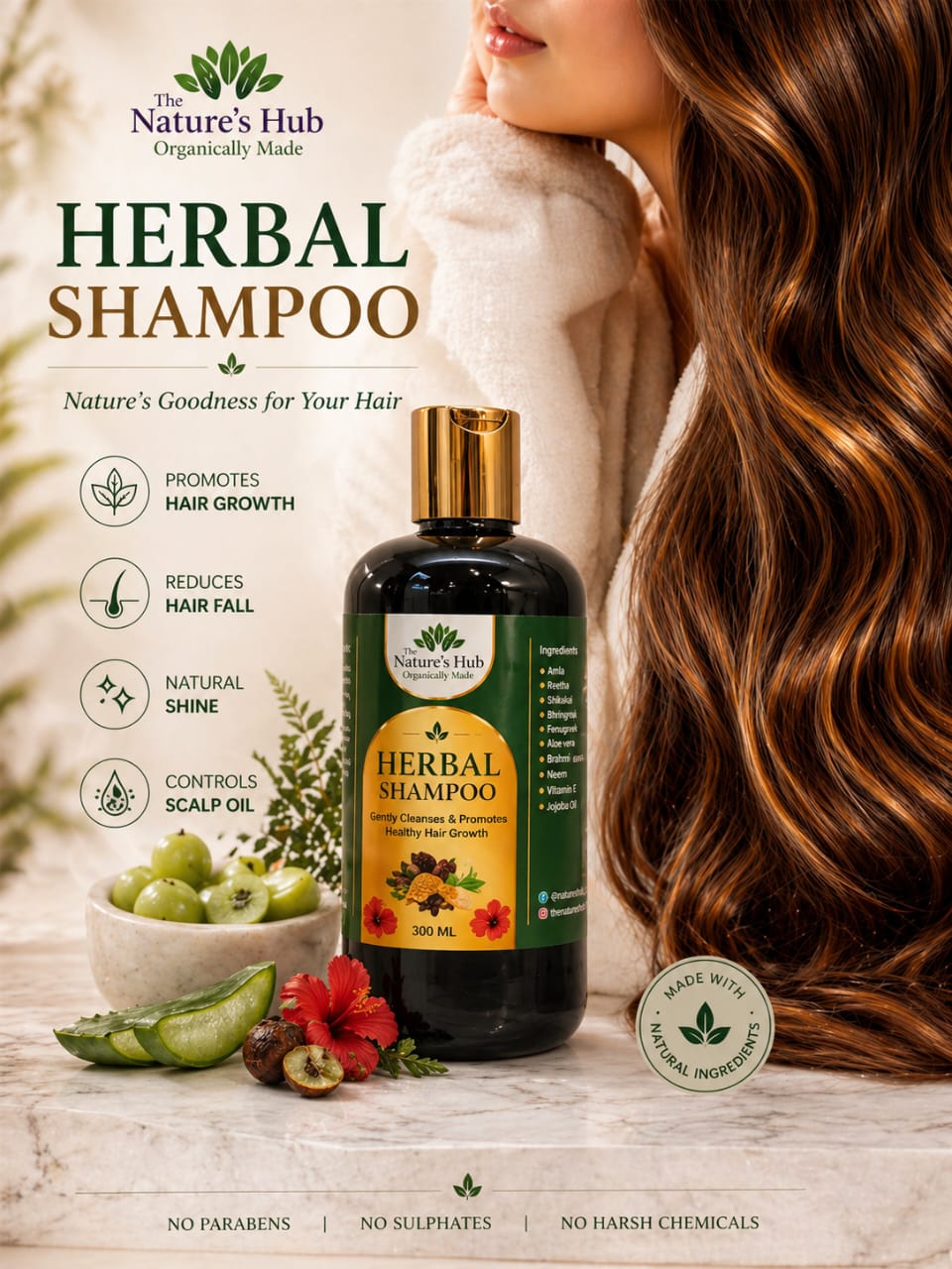 The Nature’s Hub Herbal Shampoo – Gentle Cleansing for Healthy-Looking Hair
